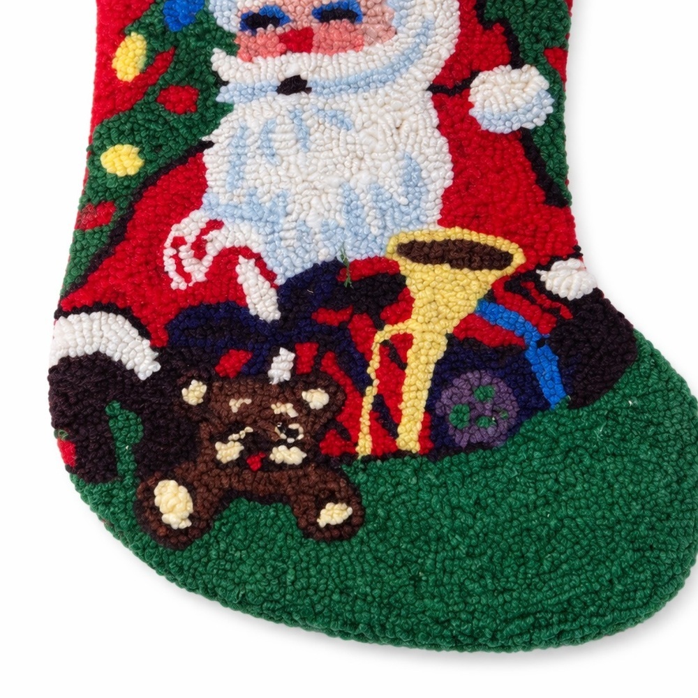 Vintage Needlepoint Christmas Holiday 17" Stocking Santa Red Tree Toys HollyStar - Picture 4 of 4